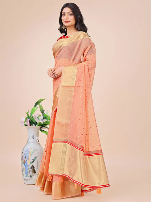 Deeva Sarees Peach Organza Saree
